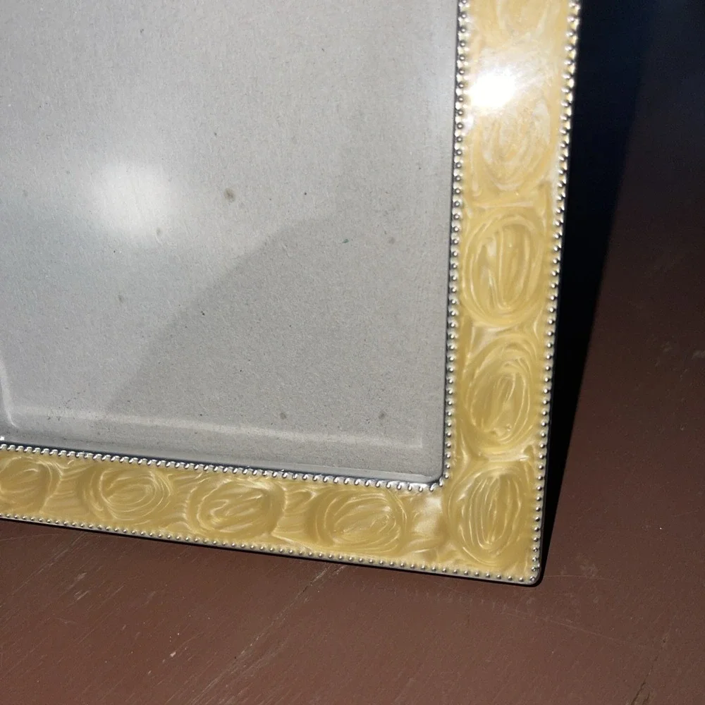 Lawerence France Silver Enamel Art Deco Frame Marbled Look Cream Gold Silver‎